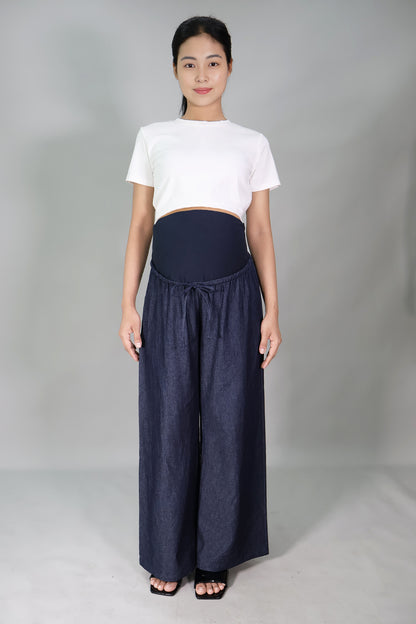 Wide Leg Maternity Chambray Drawstring Pants