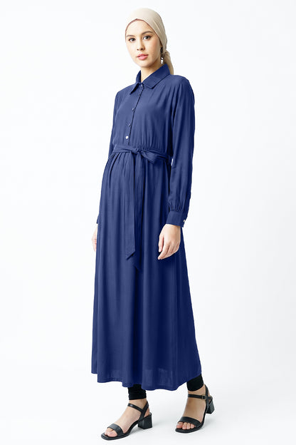 modest Muslimah maternity and breastfeeding maxi dress in navy