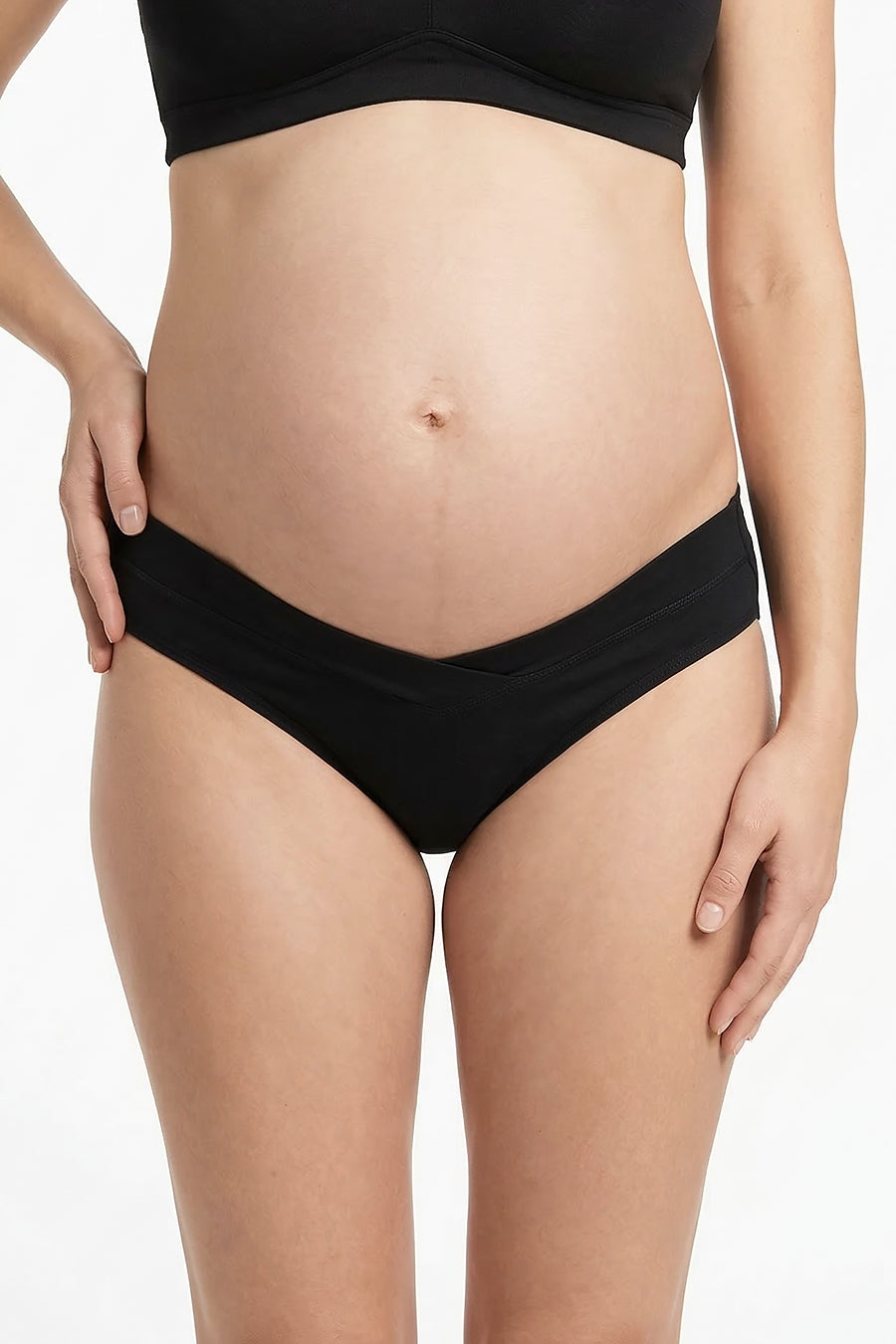 front view maternity hipster panties black crossover v front 