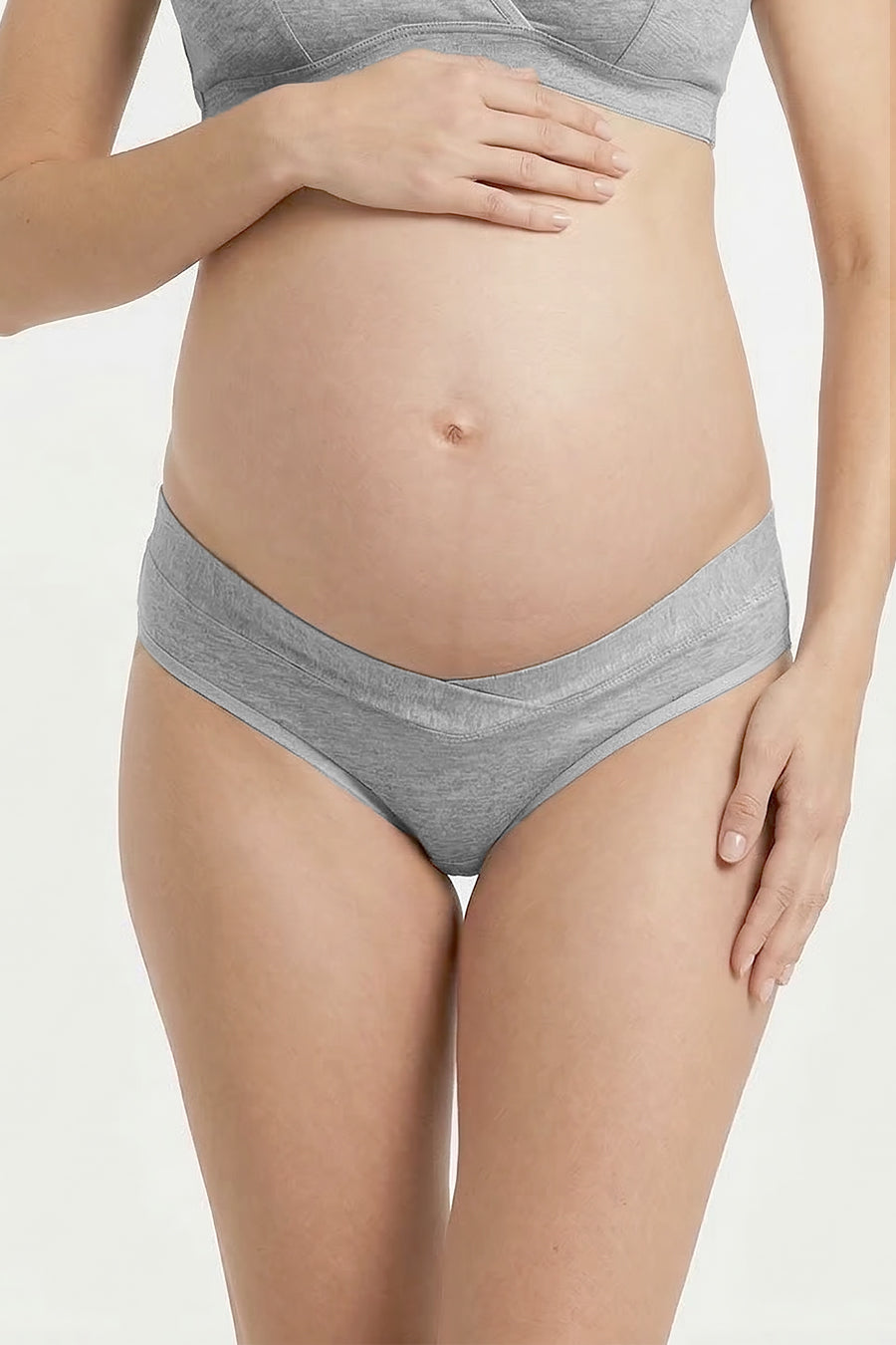 front view maternity hipster panties grey crossover v front 