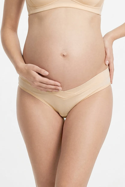 front view maternity hipster panties beige crossover v front 