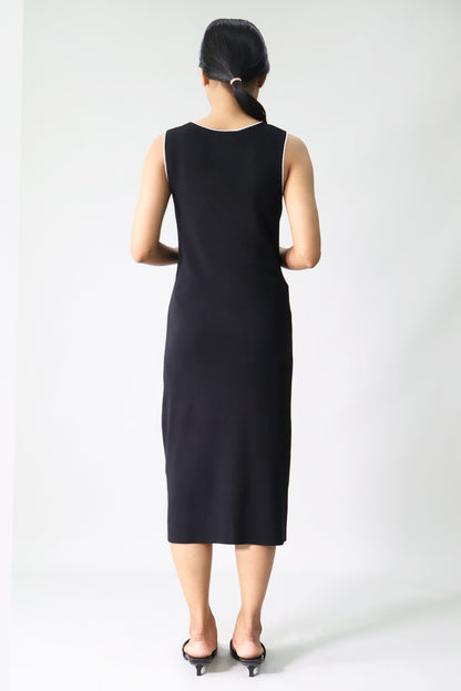 Contrast Trim Knit Midi Dress