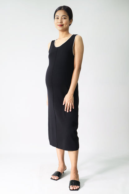 Contrast Trim Knit Midi Dress