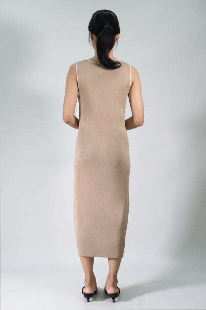 Contrast Trim Knit Midi Dress