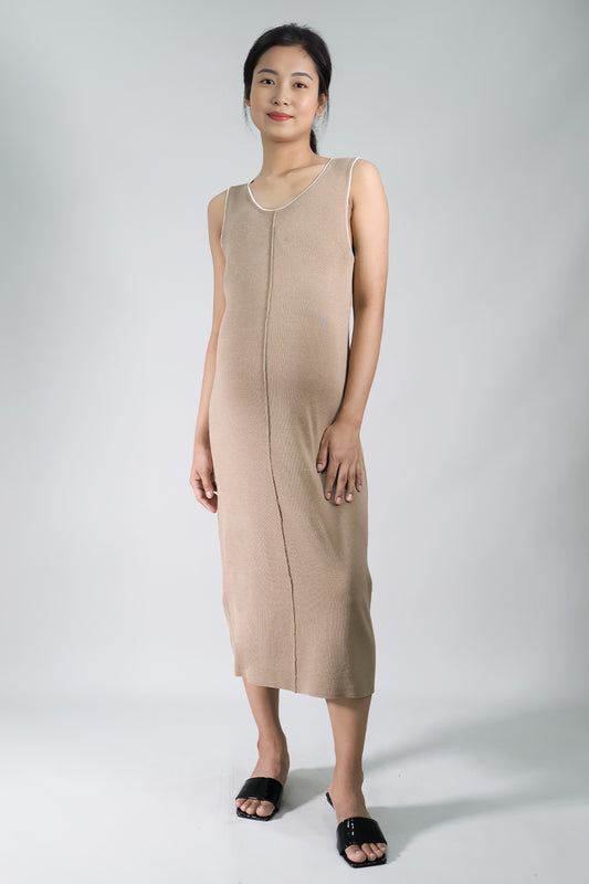 Contrast Trim Knit Midi Dress