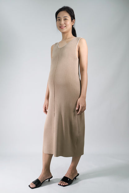 Contrast Trim Knit Midi Dress