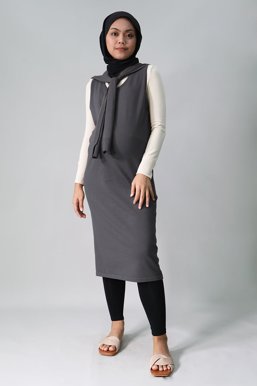 Midi Knit Dress with Scarf