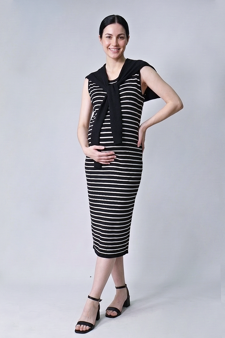 stripes midi maternity knit dress front view