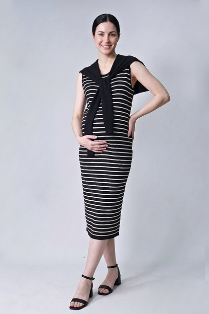 stripes midi maternity knit dress front view
