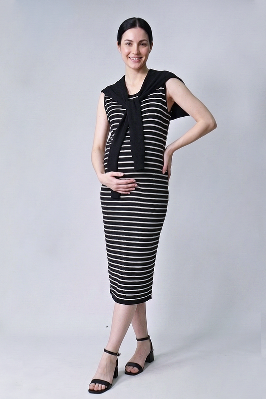 stripes midi maternity knit dress front view