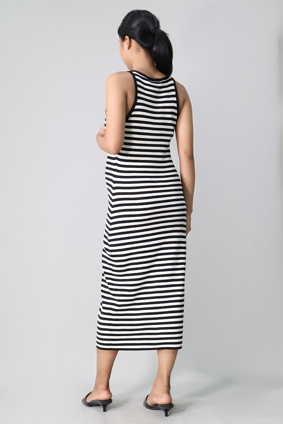 Striped Knit Midi Sleeveless Dress
