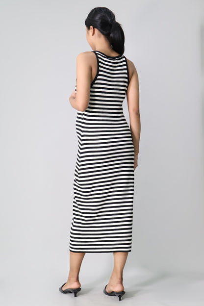 Striped Knit Midi Sleeveless Dress