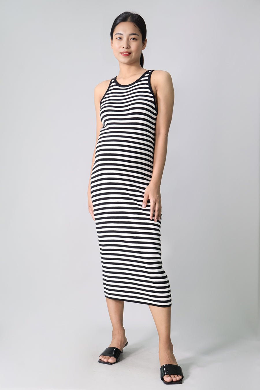Striped Knit Midi Sleeveless Dress