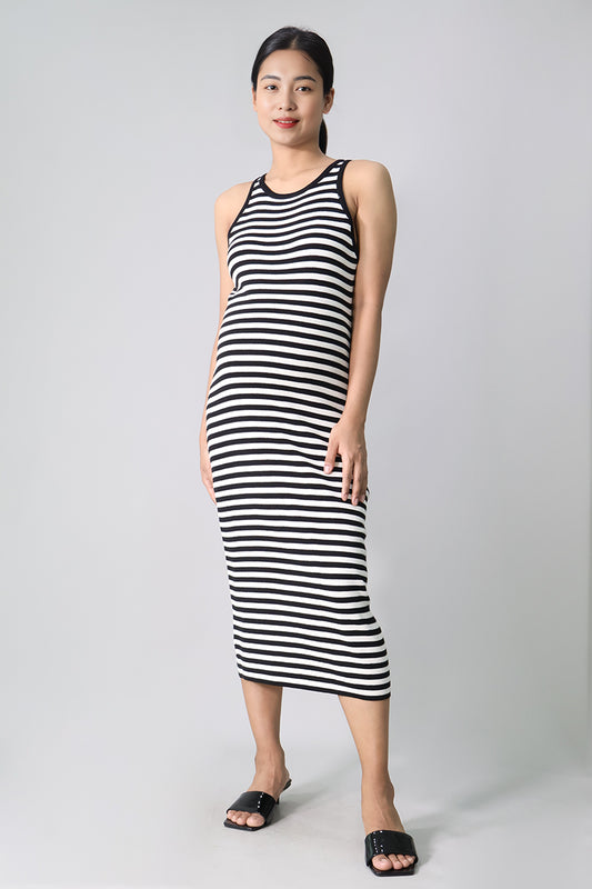 Striped Knit Midi Sleeveless Dress