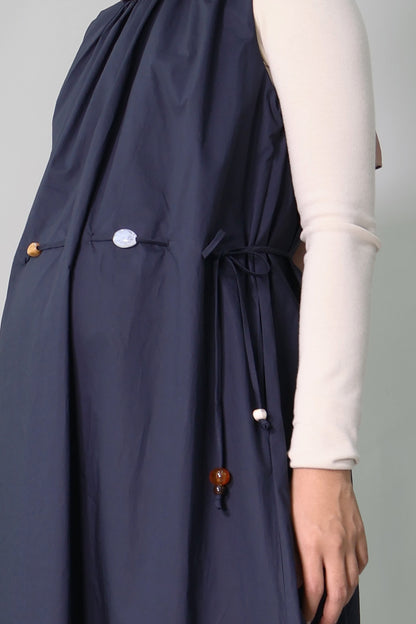 Sleeveless Long Dress with Waist Tie