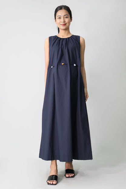 Sleeveless Long Dress with Waist Tie