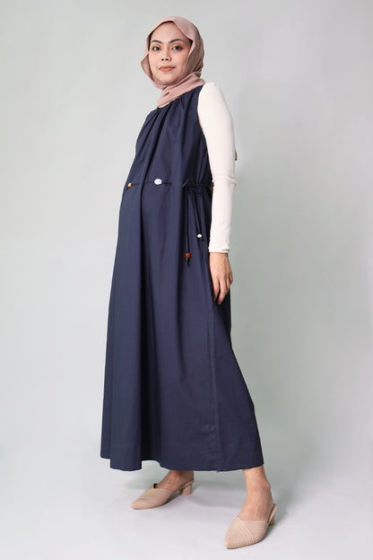 Sleeveless Long Dress with Waist Tie