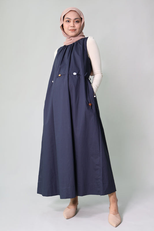 Sleeveless Long Dress with Waist Tie