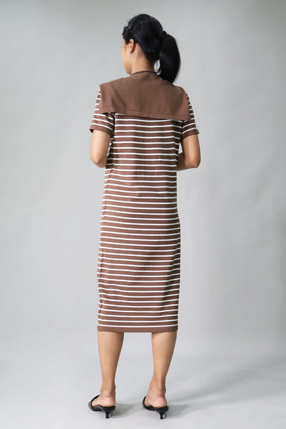 Striped knit maternity midi dress with detachable scarf back view