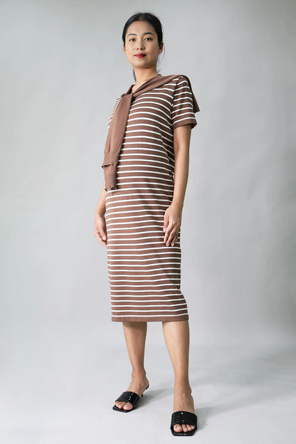 Bump-friendly striped knit maternity midi dress side view