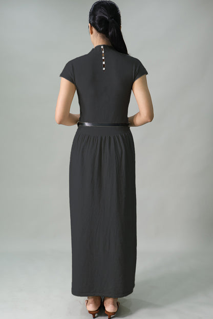 Maternity Belted Gathered Long Dress