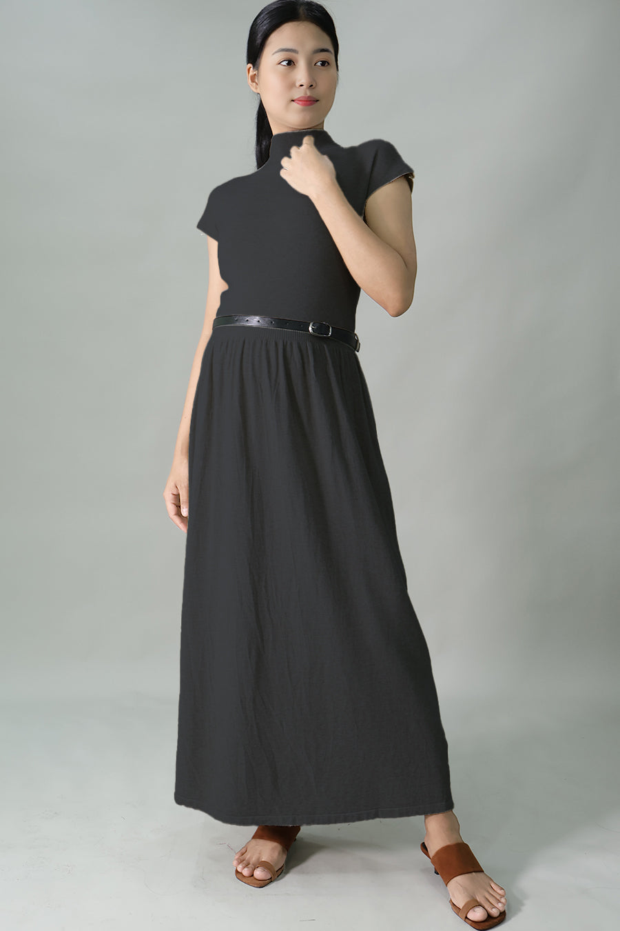 Maternity Belted Gathered Long Dress