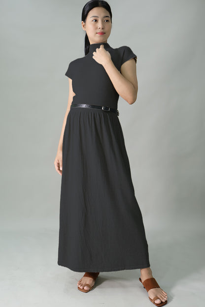 Maternity Belted Gathered Long Dress