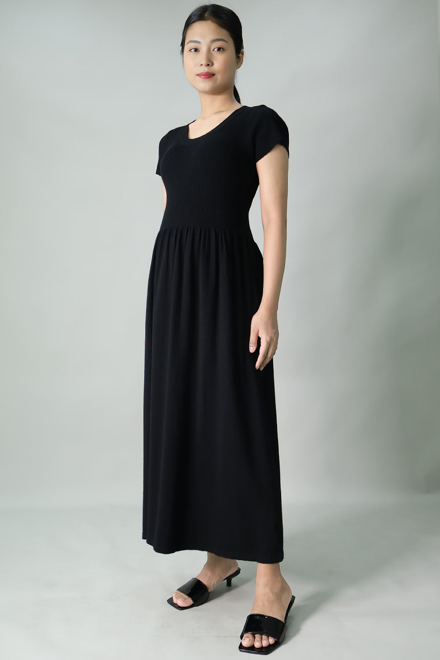 Gathered Knit Long Dress