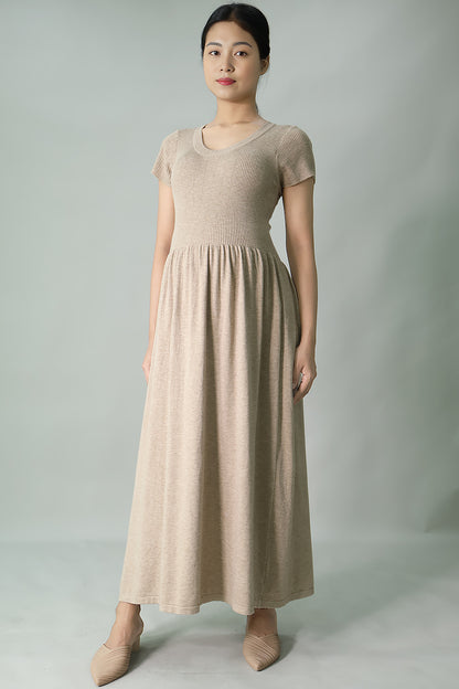 Gathered Knit Long Dress