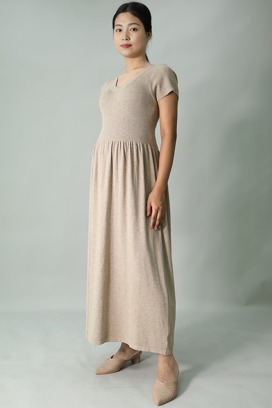 Gathered Knit Long Dress