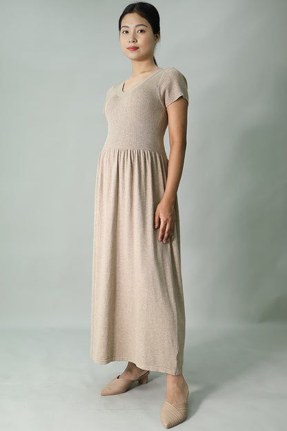 Gathered Knit Long Dress