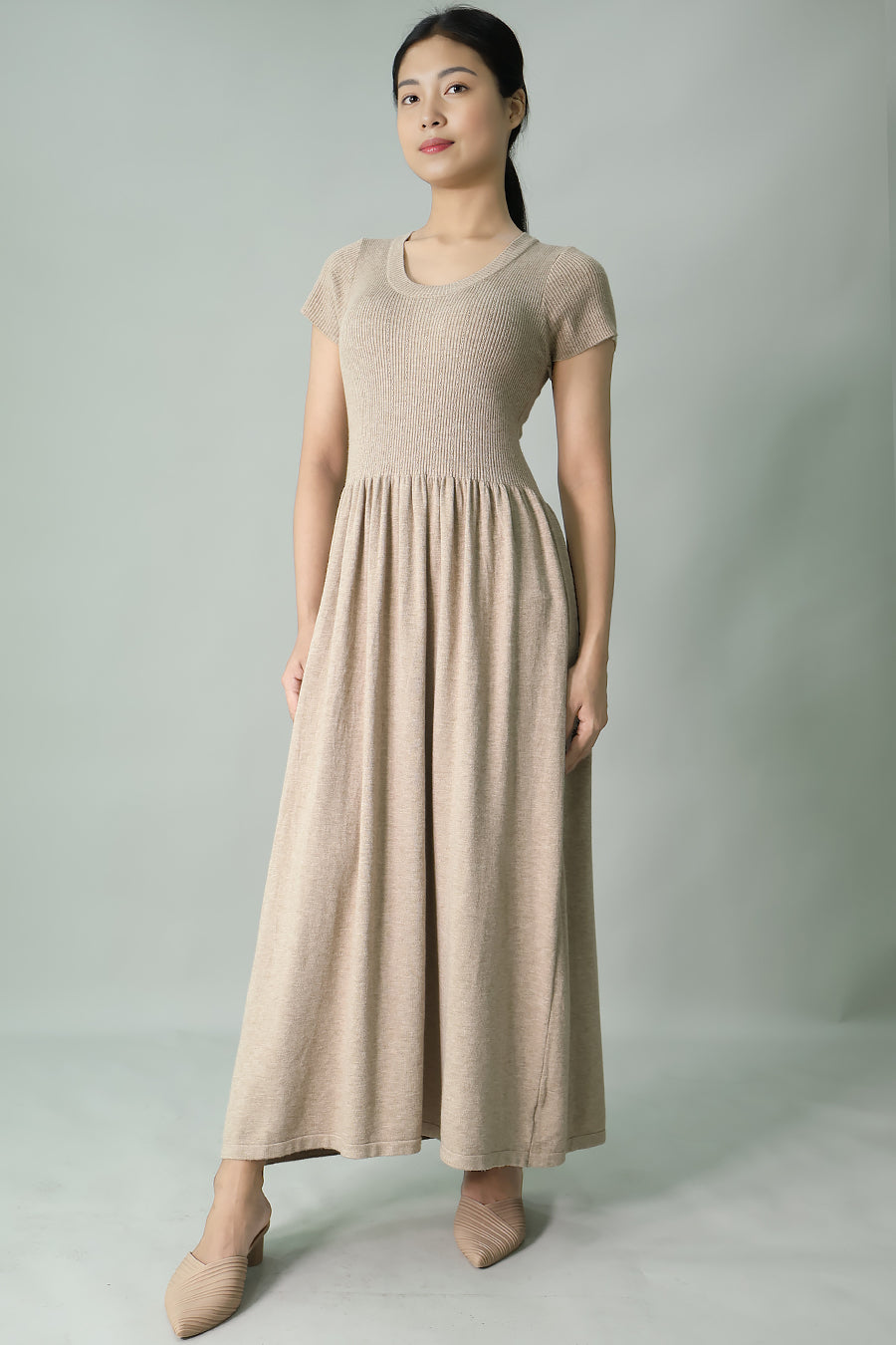 Gathered Knit Long Dress