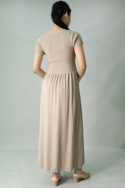 Gathered Knit Long Dress
