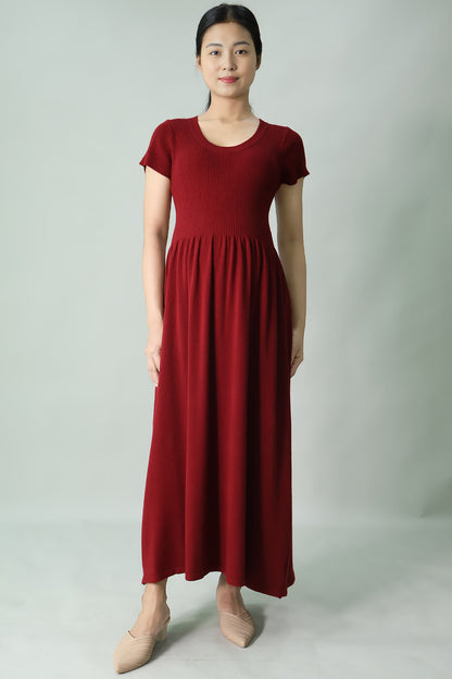 Gathered Knit Long Dress