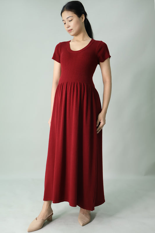 Gathered Knit Long Dress