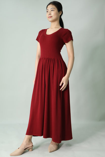 Gathered Knit Long Dress