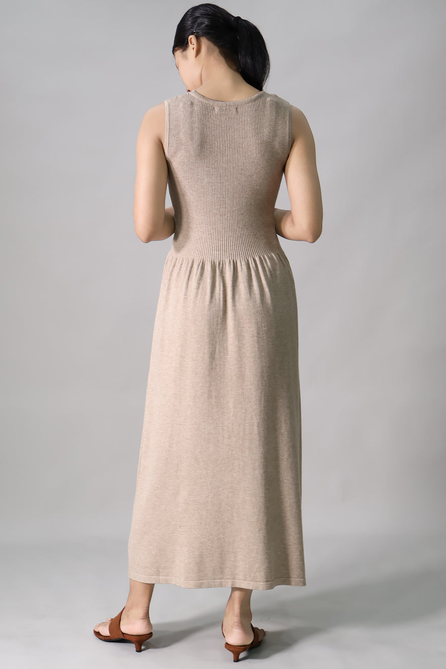 Sleeveless Gathered Long Dress
