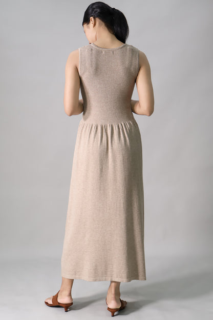 Sleeveless Gathered Long Dress