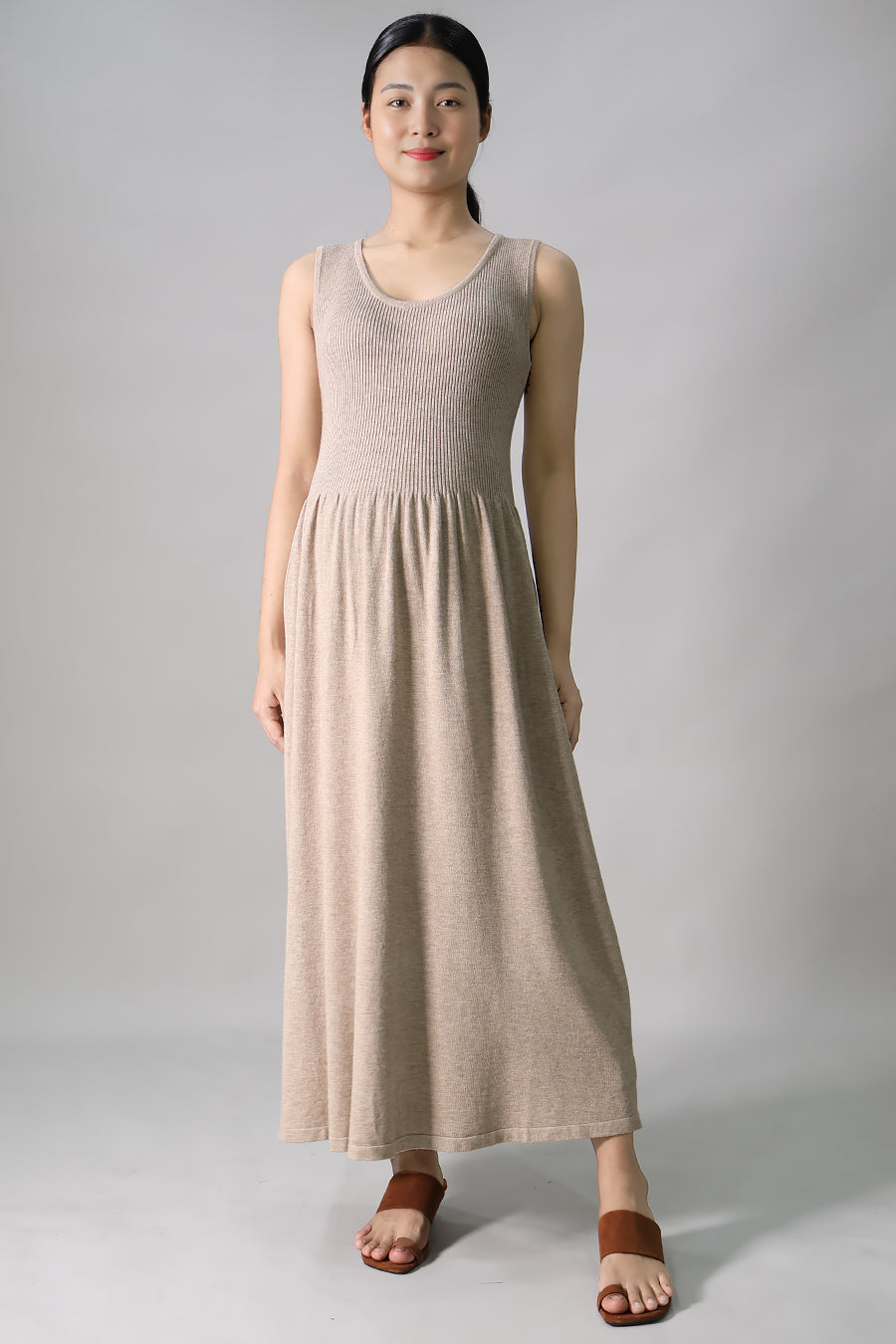 Sleeveless Gathered Long Dress