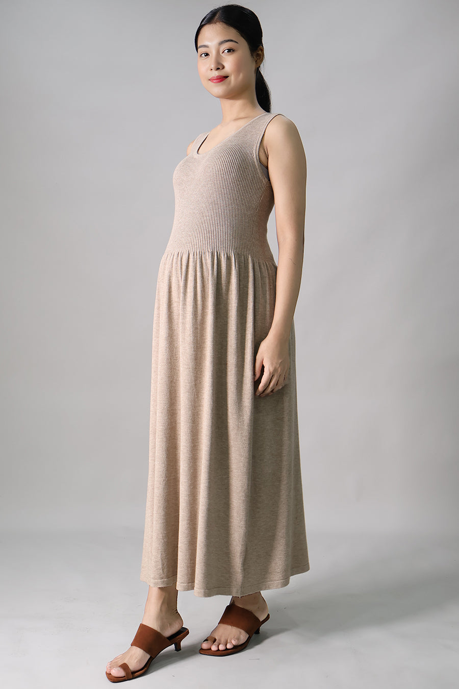 Sleeveless Gathered Long Dress