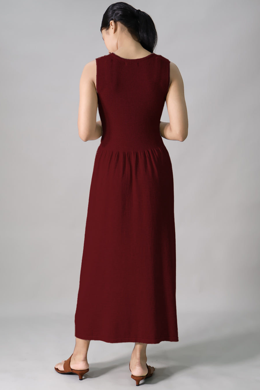 Sleeveless Gathered Long Dress