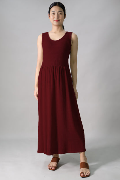 Sleeveless Gathered Long Dress