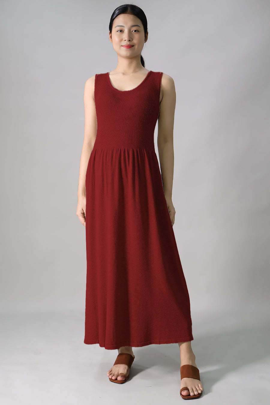 Sleeveless Gathered Long Dress