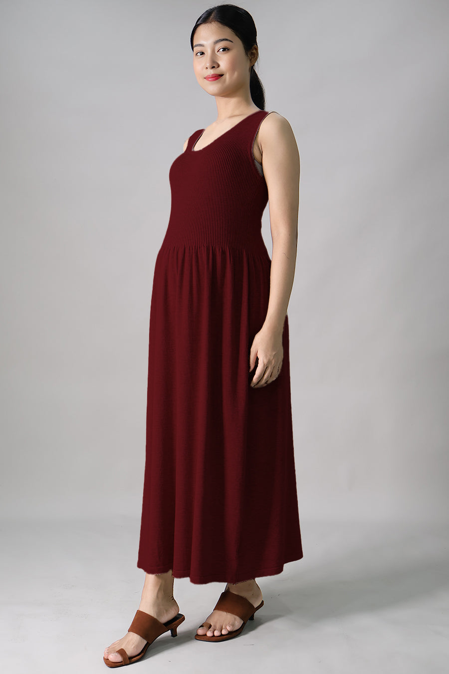 Sleeveless Gathered Long Dress