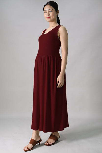 Sleeveless Gathered Long Dress