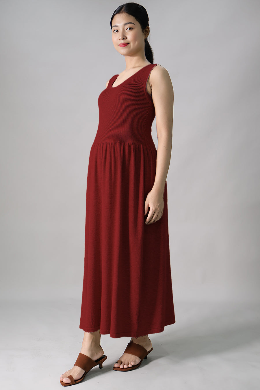 Sleeveless Gathered Long Dress