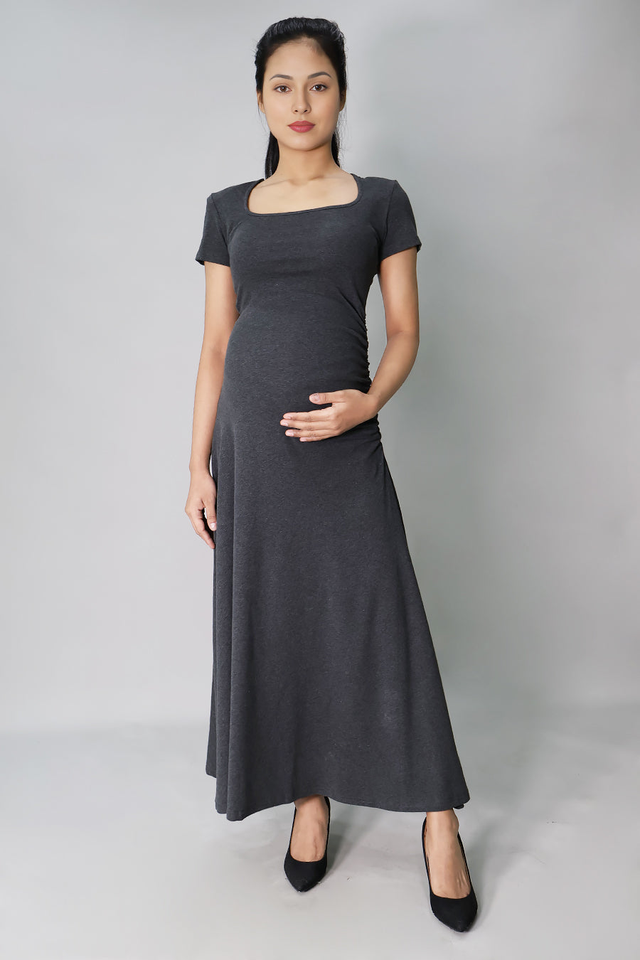 Side Ruched Jersey Long Dress