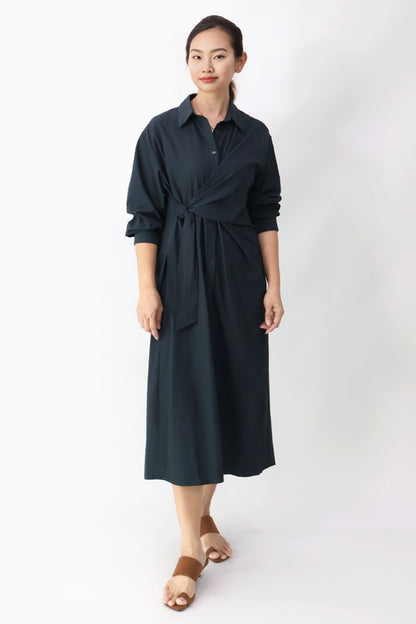 Charcoal L/S Wrap Shirt Dress