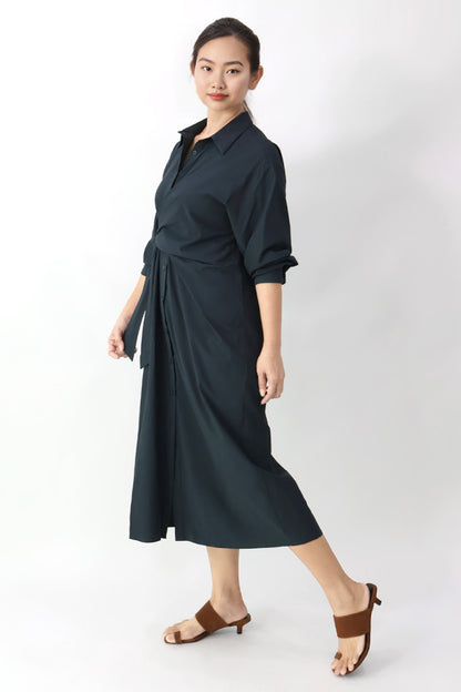 Charcoal L/S Wrap Shirt Dress