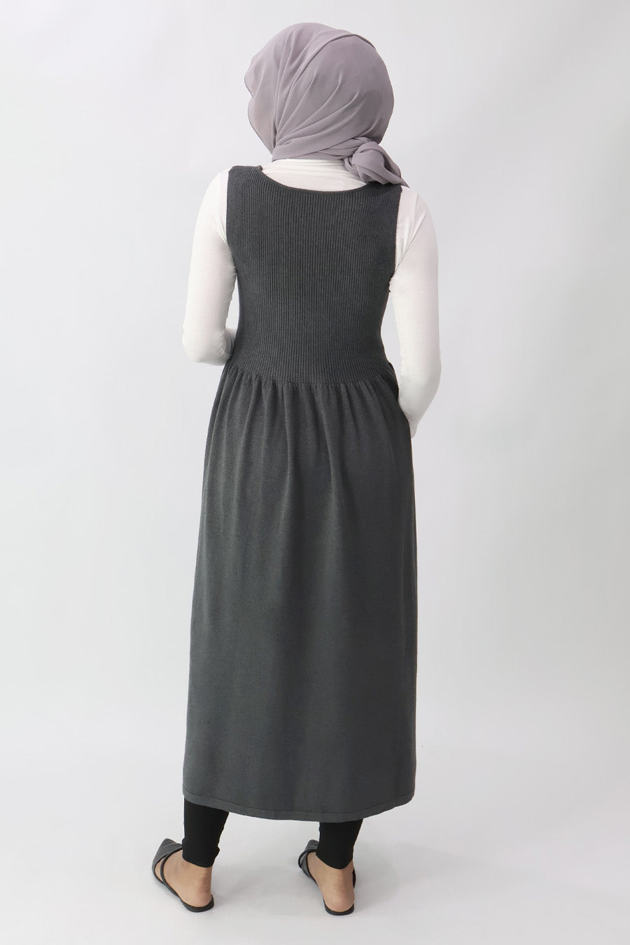 Dark Grey Sleeveless Gathered Knit Dress